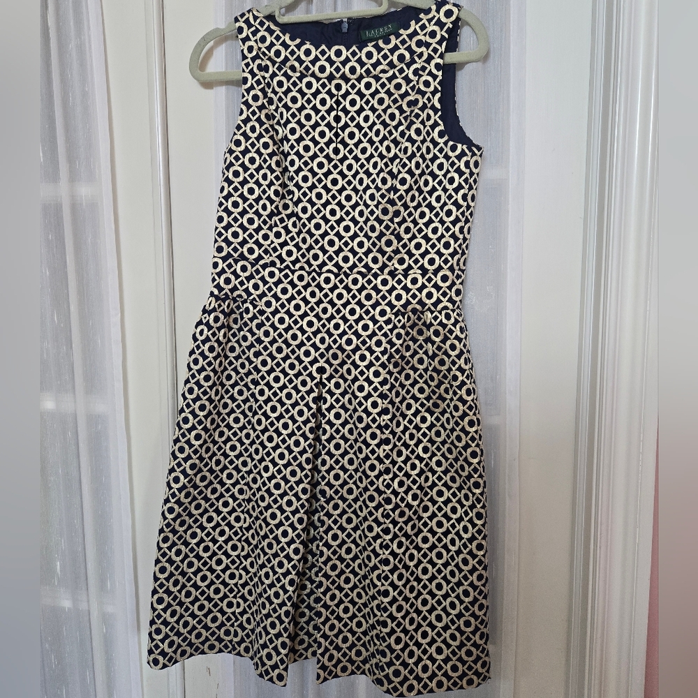 Ralph Lauren Navy and Cream Geometric Dress